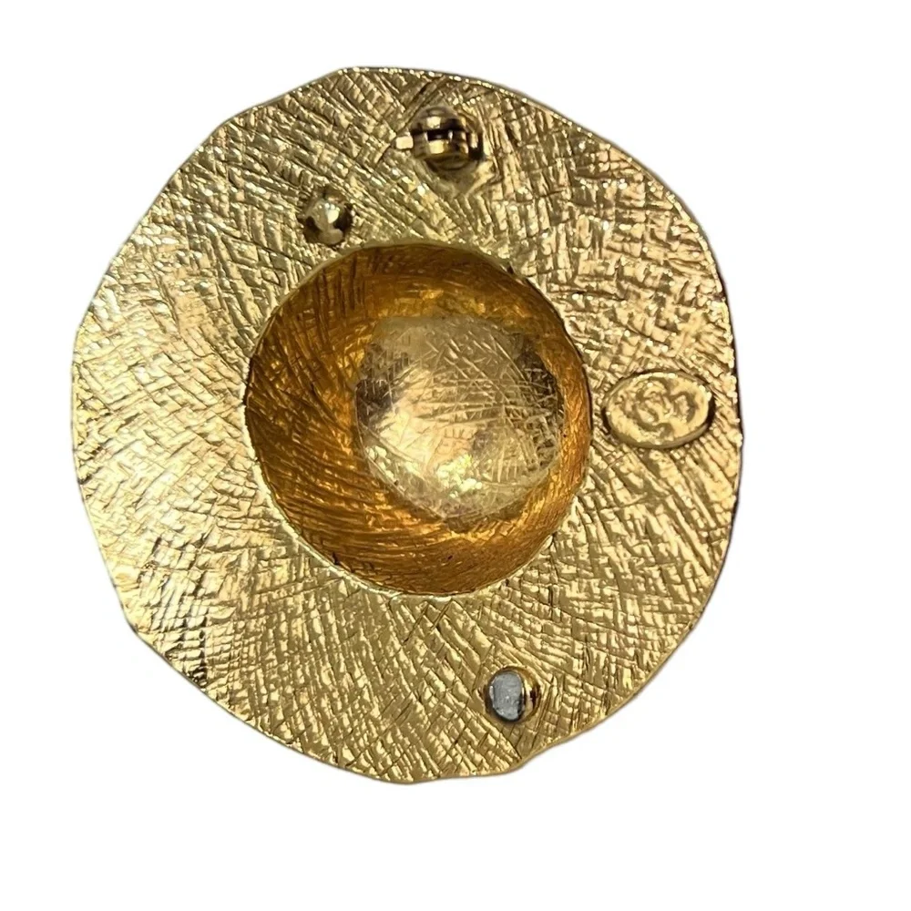 VINTAGE PREMIER DESIGNS CROWN GOLD TONE SUN HAT W FLOWER BROOCH - MISSING PIN